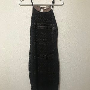 Tan dress with black overlay